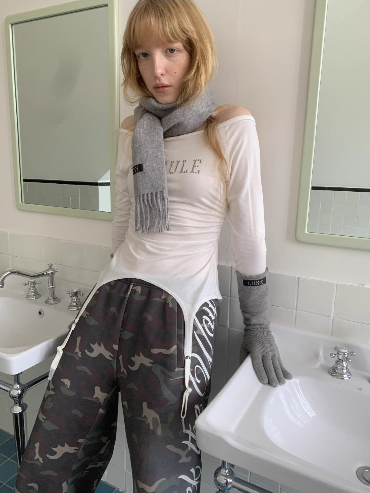 Crystal-Studded Boat-Neck Knit Blouse