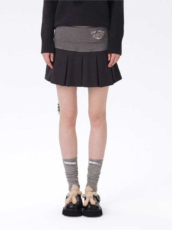 Knit Foldover Pleated Mini Skirt