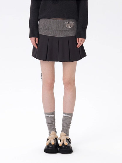 Knit Foldover Pleated Mini Skirt