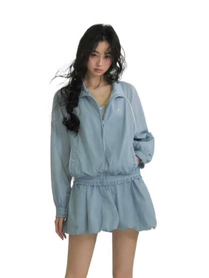 Floral Patchwork Casual Jacket &amp; Bubble Dress Set