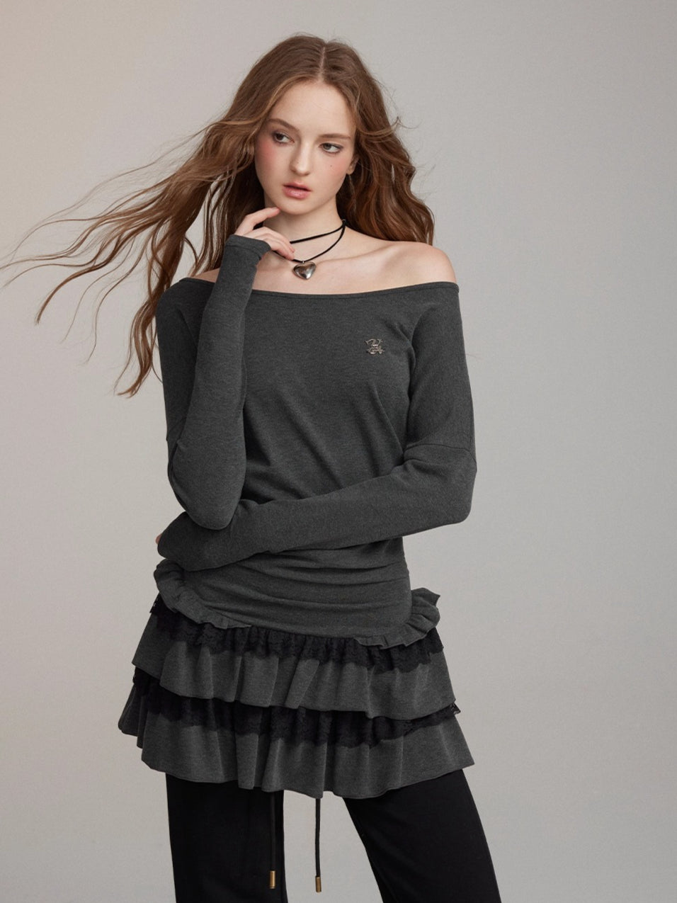 One-Shoulder Lace-Trim Tiered Dress