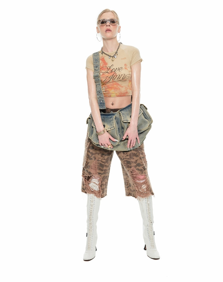 Camouflage Distressed Capri Pants