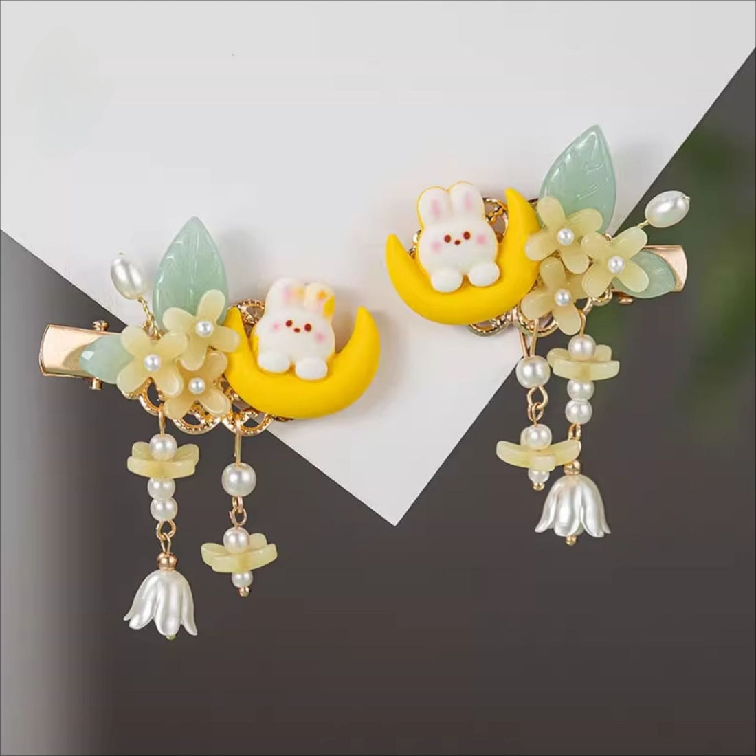 Osmanthus Rabbit Hair Clip Pair