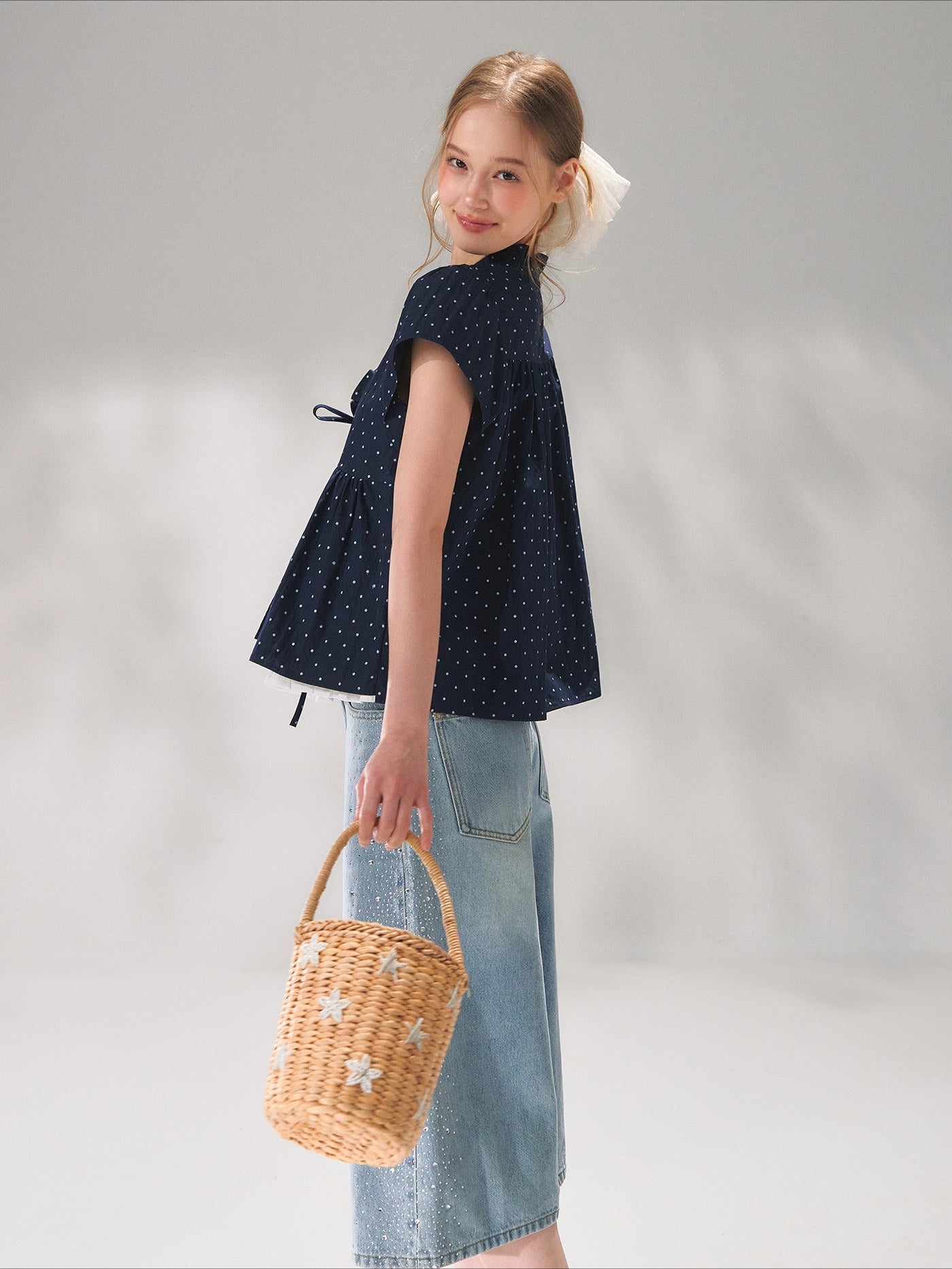 Ruffled Trim Polka Dot Layered Blouse