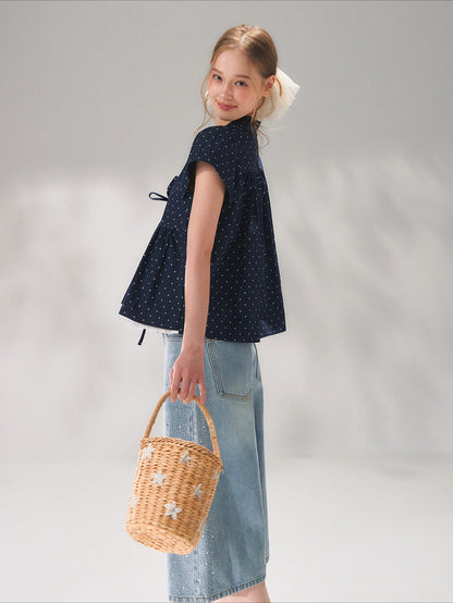 Ruffled Trim Polka Dot Layered Blouse