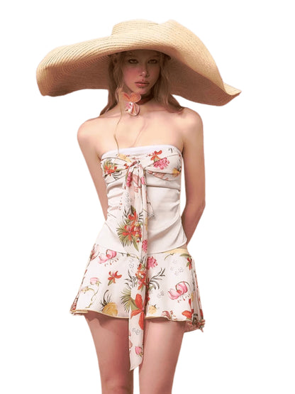 Printed Bandeau Top &amp; Mini Skirt Set