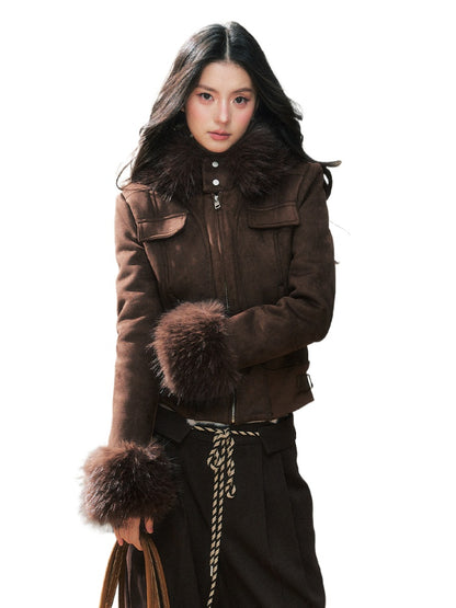 Fur Collar Hooded Shearling Jacket