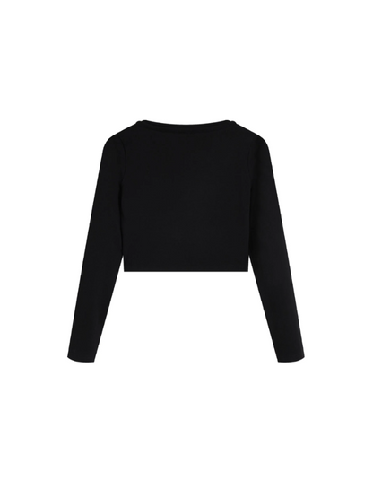 Bow Low-Cut Long-Sleeved Top