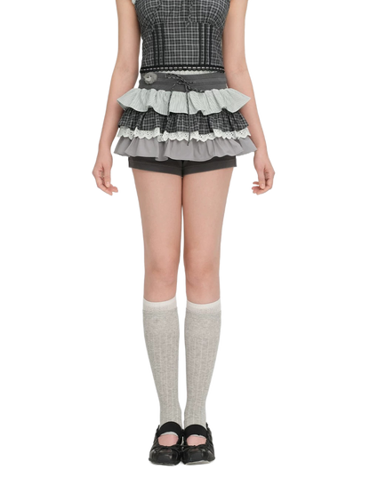 Patchwork Ruffle Tiered Skort