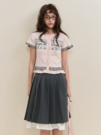 Gray Pleated Lace Skirt