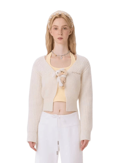 Cuddle-Doll Fitted Knit V-Neck Cardigan