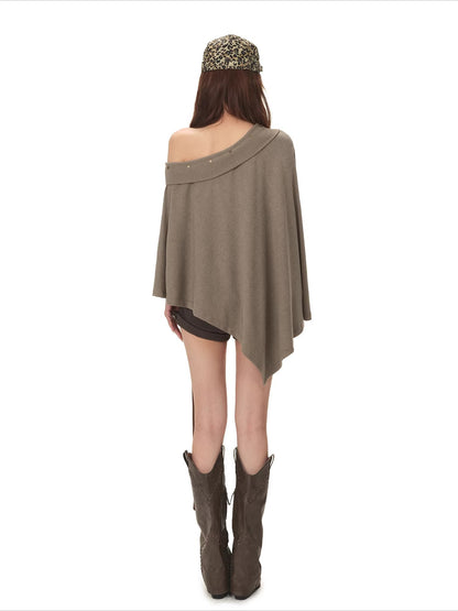 Cape-Style Off-Shoulder Long T-Shirt