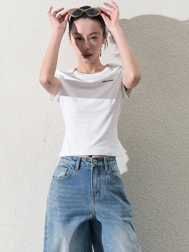 Cotton Silver-Splatter Wide-Leg Jeans