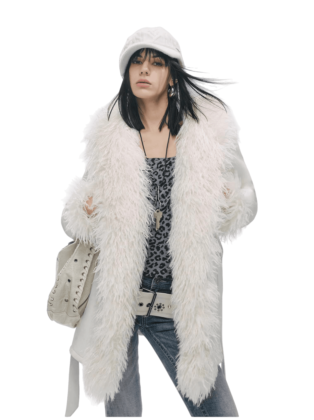 Shearling-Style Mid-Length Belted Duffle Coat