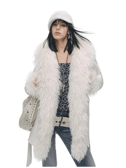 Shearling-Style Mid-Length Belted Duffle Coat