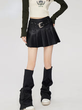 (Final Sale) High-Waisted Pleated Leather Skirt - CHINASQUAD