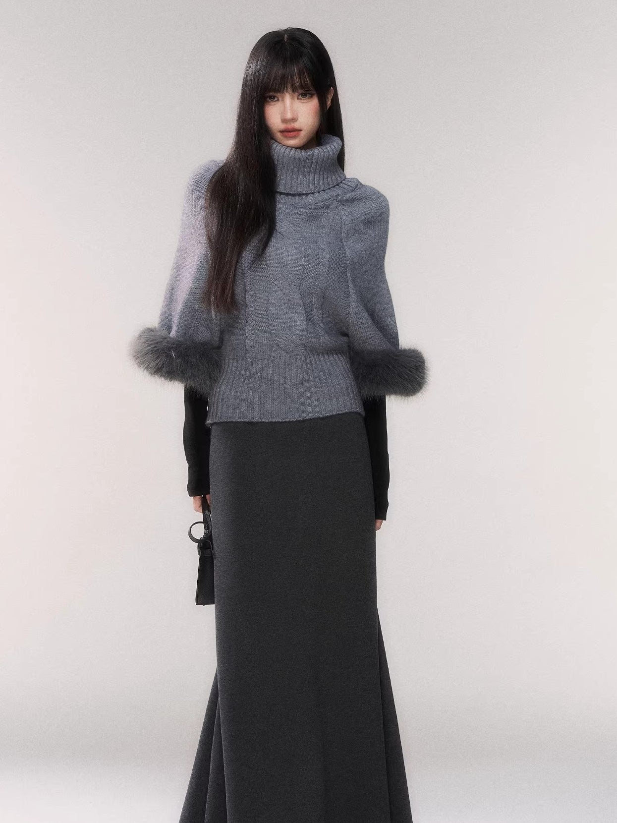 Cable-Knit Turtleneck Cape Sweater