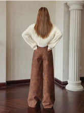 Brown Faux Leather Straight-Leg Pants - CHINASQUAD