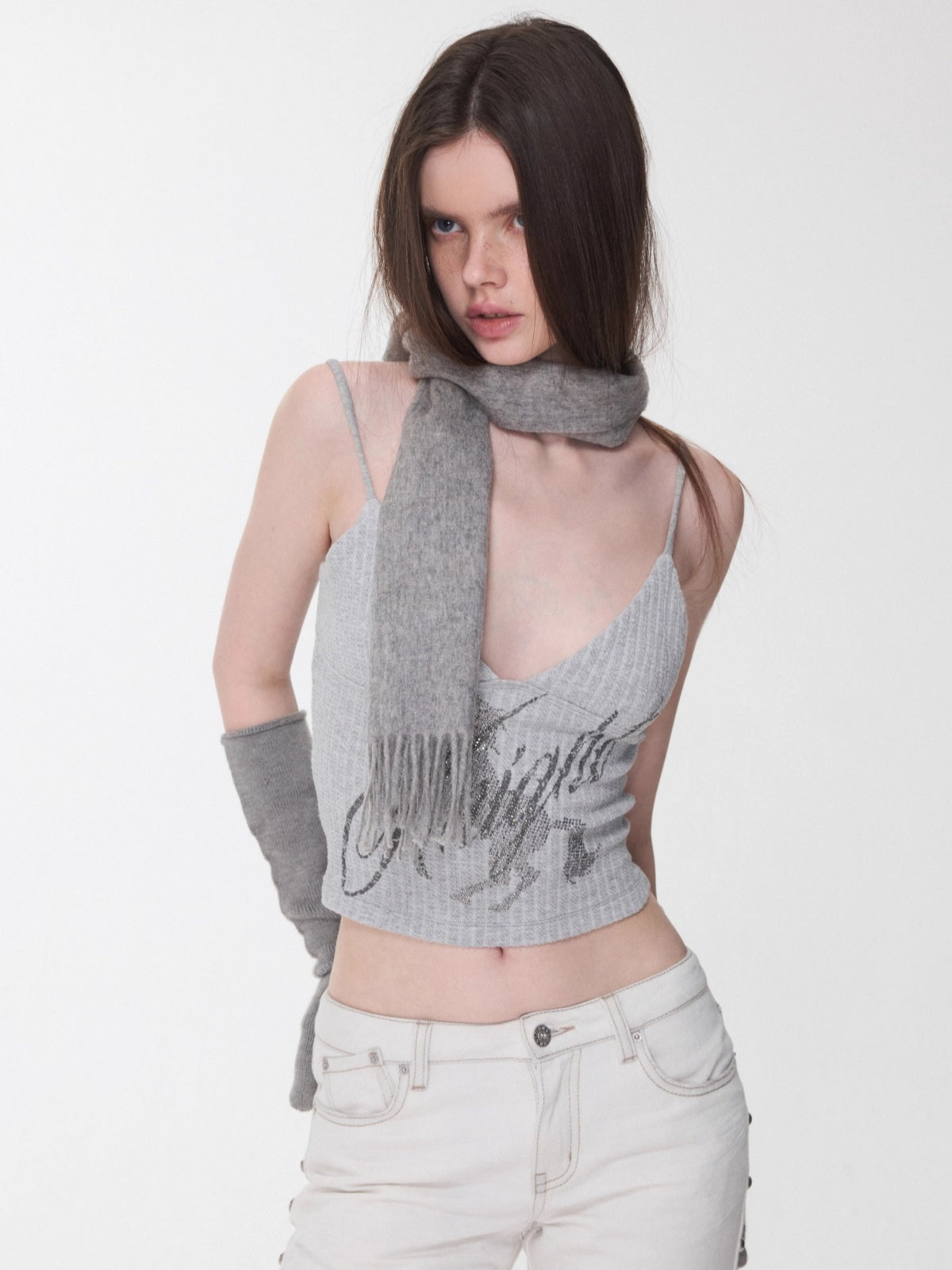 Knight Horse Rhinestone Cable-Knit Camisole