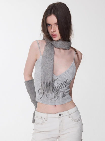 Knight Horse Rhinestone Cable-Knit Camisole
