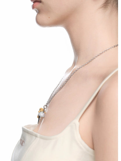 Ice Cream Teddy Vintage Silver Necklace