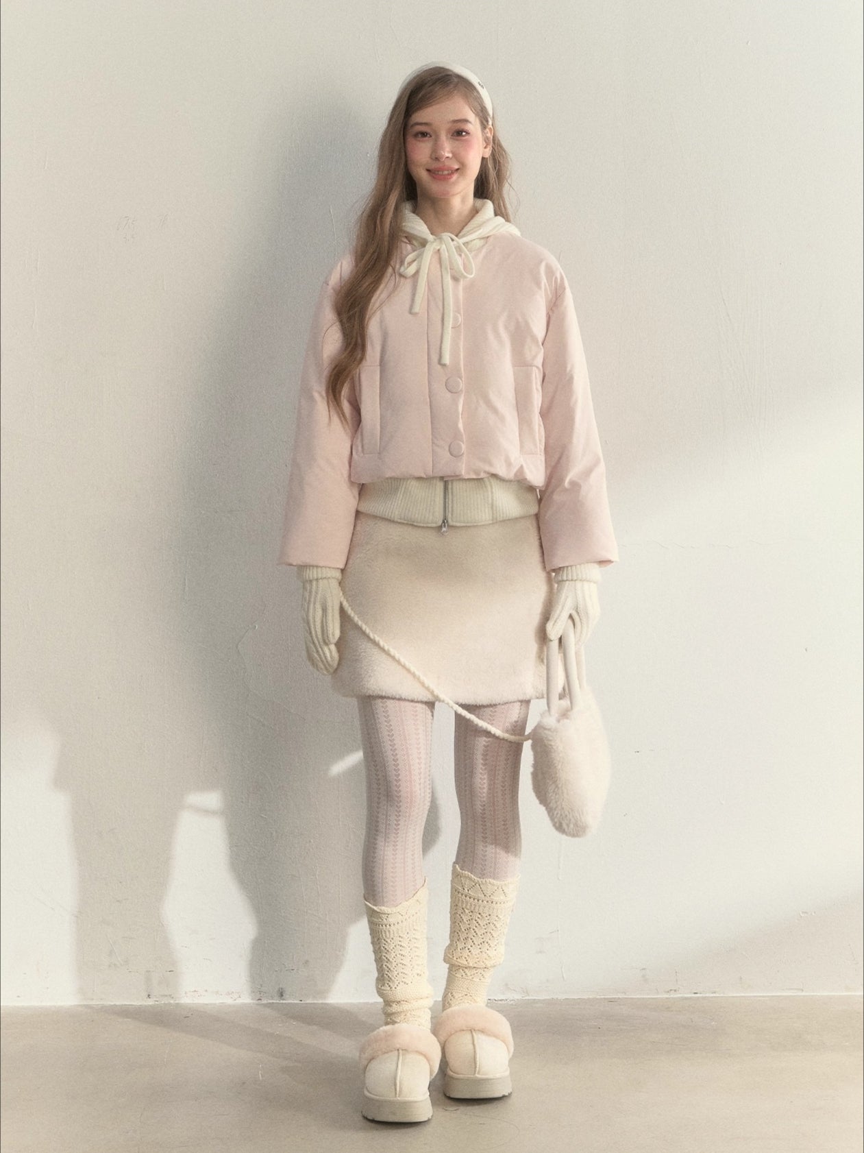 Glacier Pink Knit-Lined Hooded Down Jacket