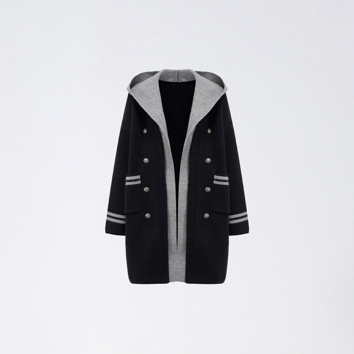 Detachable Collar Knit Hooded Long Cardigan