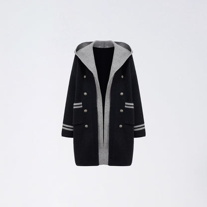 Detachable Collar Knit Hooded Long Cardigan