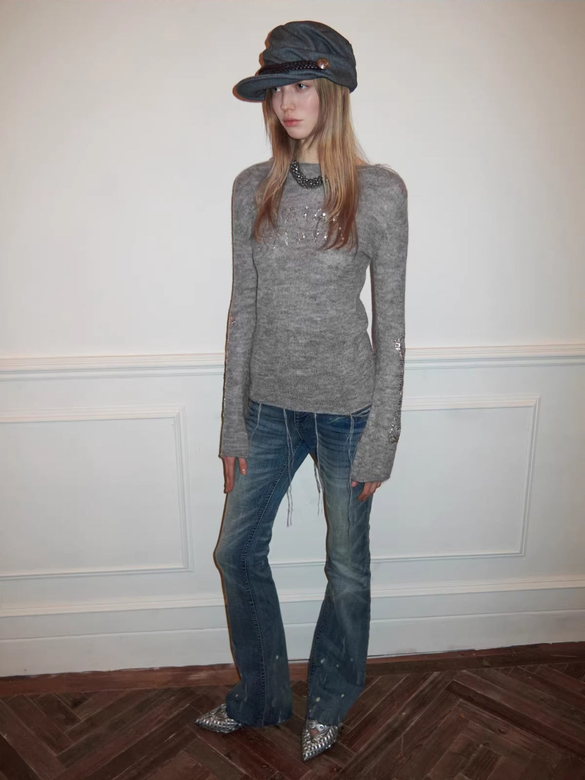 Mohair Sequin Sheer Knit Base Layer