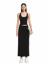 Contrast Color Fake Two-piece Waist Hollow Dress - CHINASQUAD