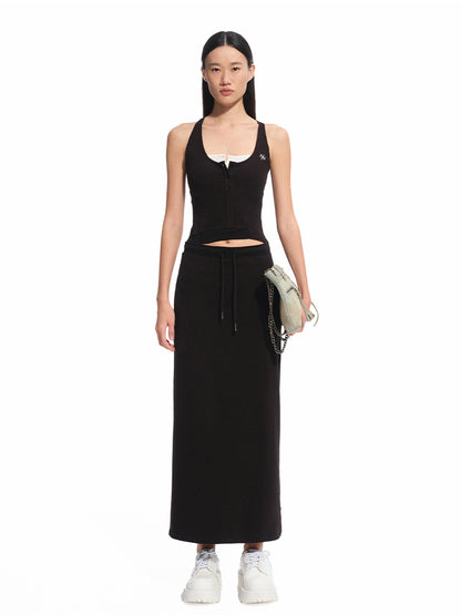Contrast Color Fake Two-piece Waist Hollow Dress - CHINASQUAD