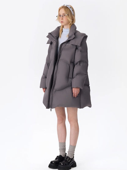 Lightweight Hooded Mid-Length Down Coat