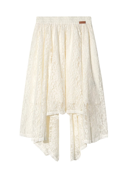 Beige Lace Irregular Hem Midi Skirt - CHINASQUAD