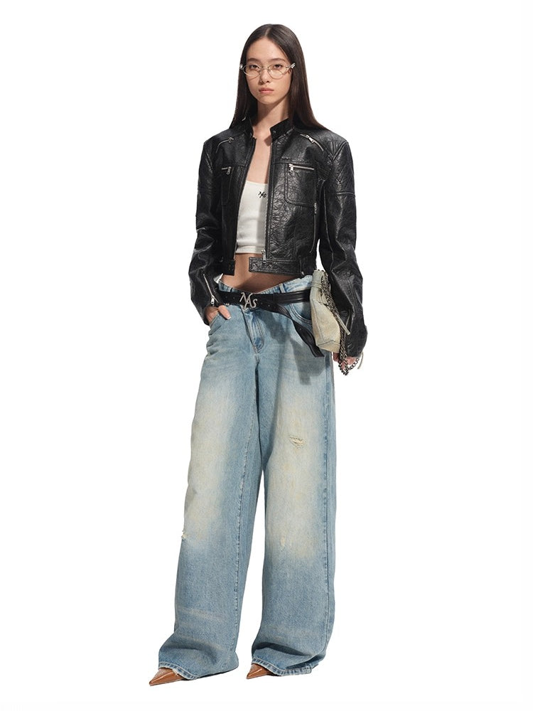 Matte Faux Suede Cropped Moto Jacket - CHINASQUAD