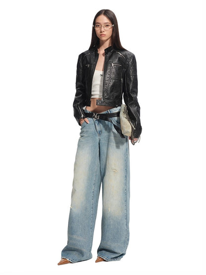 Matte Faux Suede Cropped Moto Jacket - CHINASQUAD