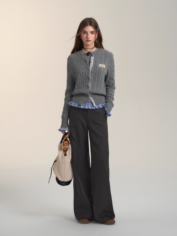 Dark Gray Studded Pleated Flared Pants