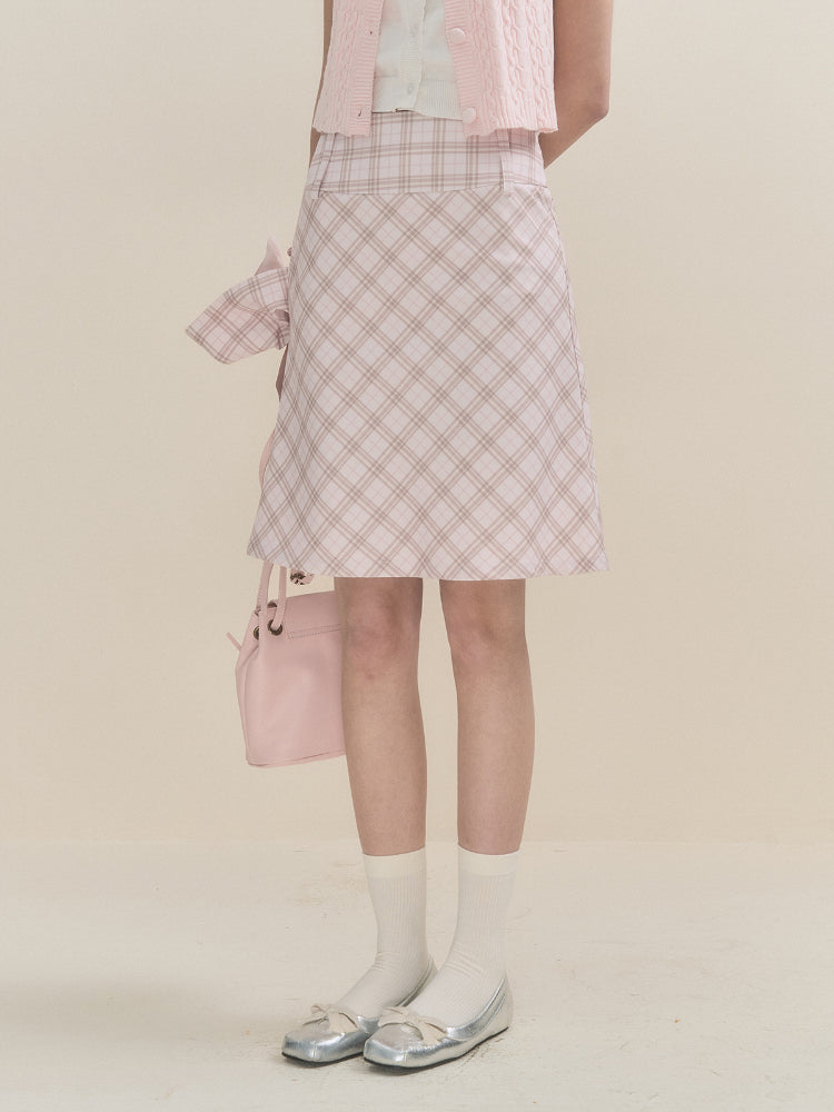 Pink &amp; Blue Plaid A-line Skirt 