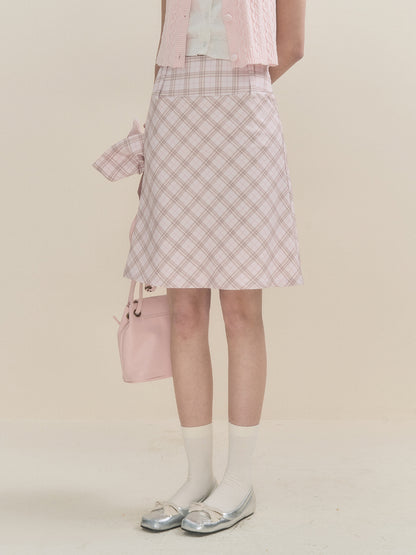 Pink &amp; Blue Plaid A-line Skirt 