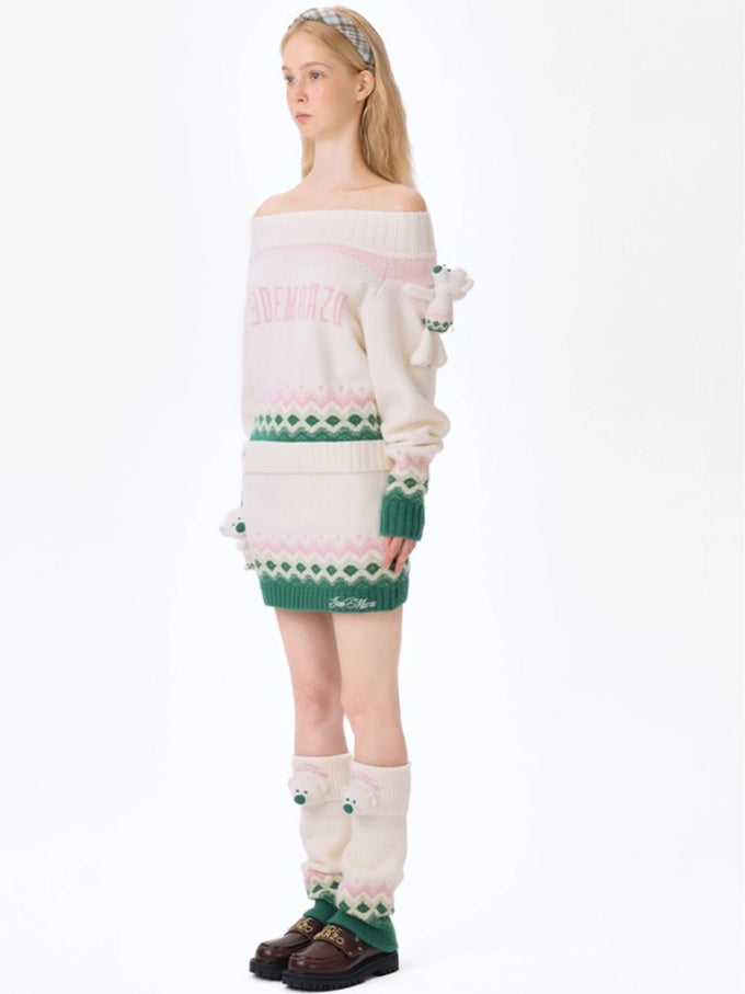 Fair Isle Off-Shoulder Knit Sweater