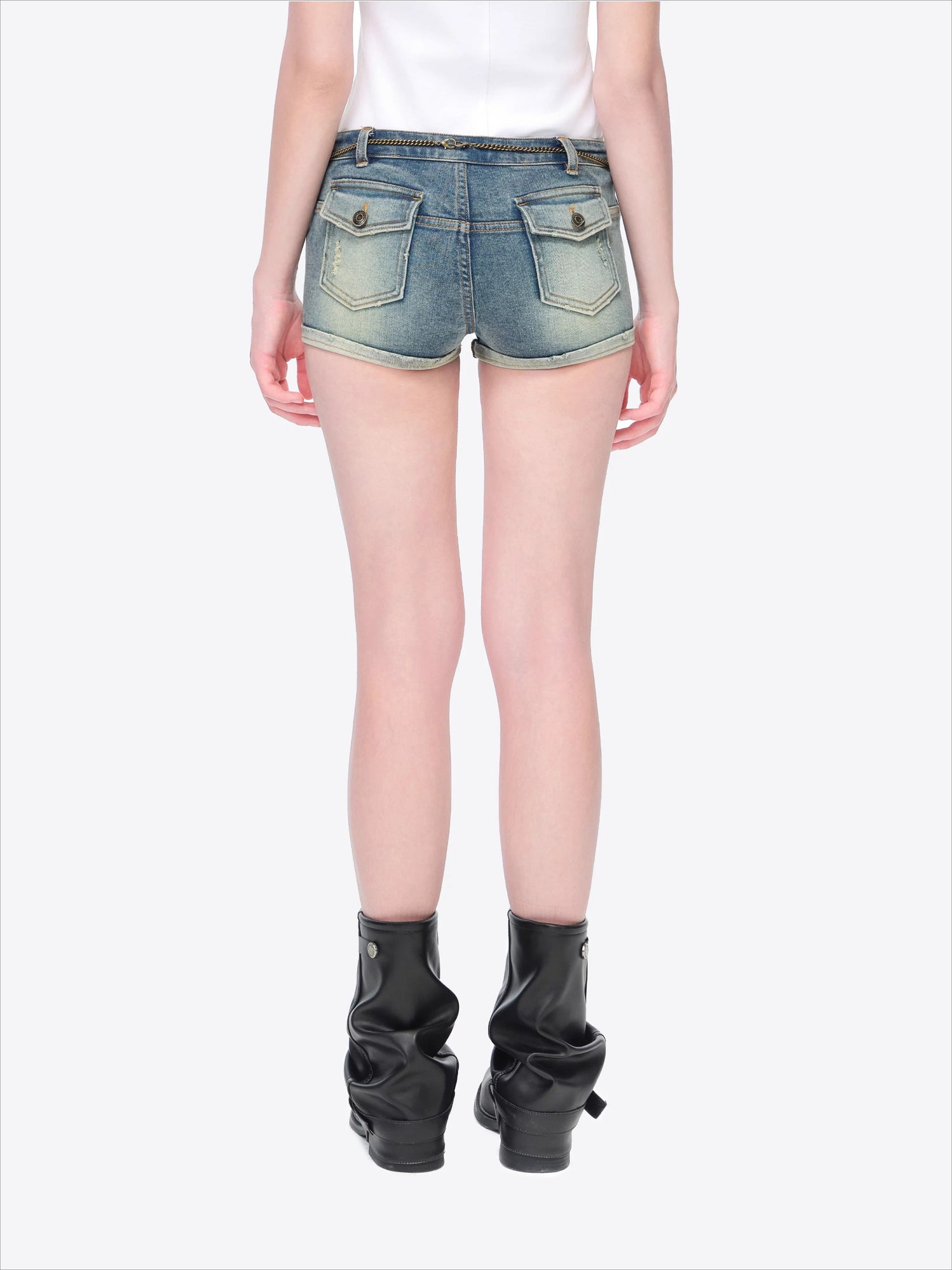 Metal Chain Low-Rise Denim Hot Shorts