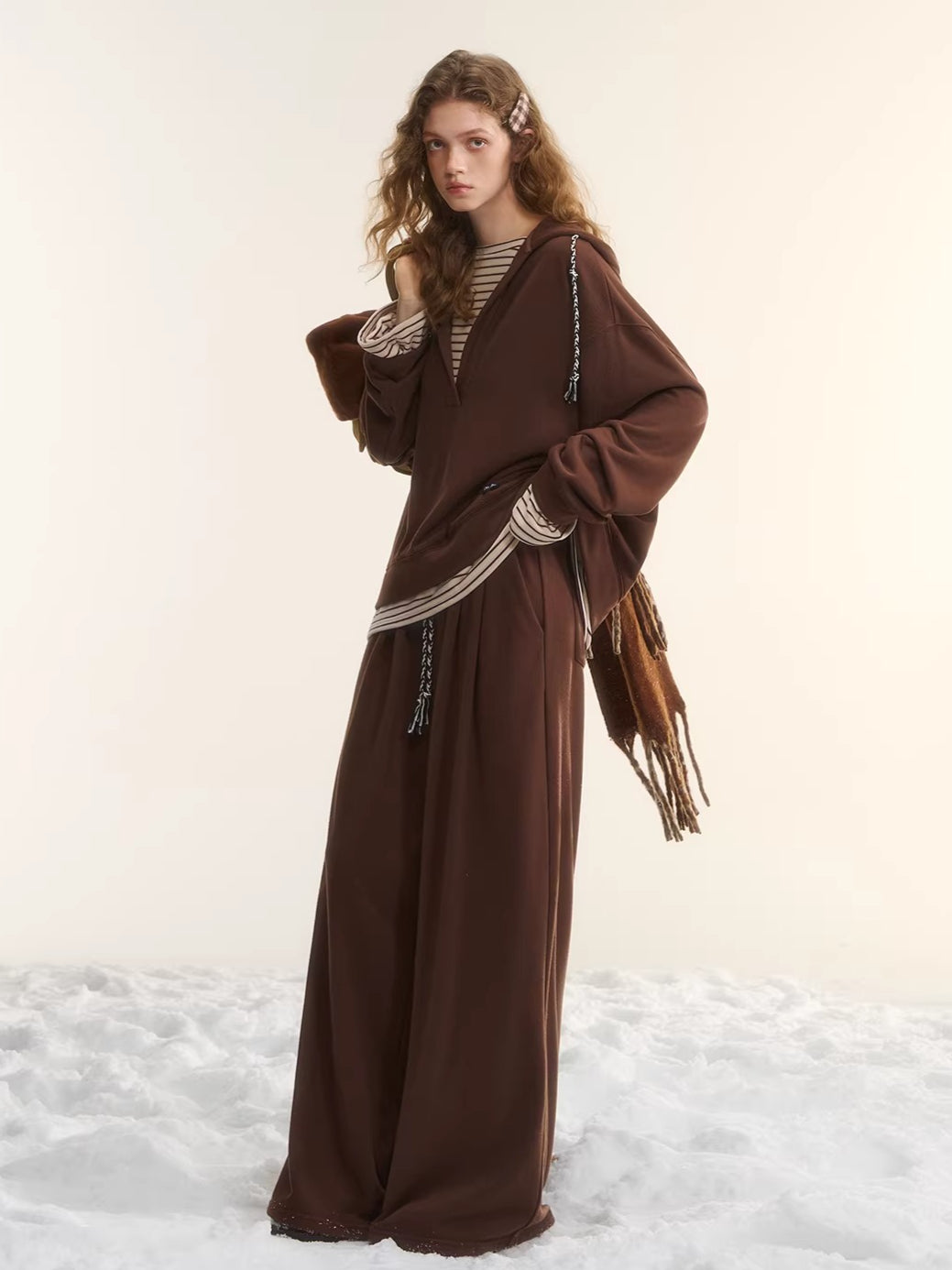 Layered-Effect Sweatshirt &amp; Wide-Leg Sweatpants Set