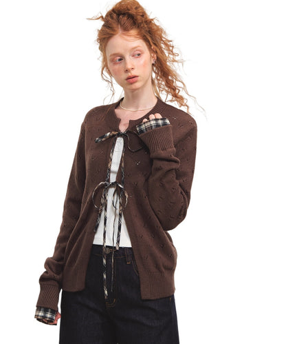 Vintage Plaid Tie-Front Cardigan