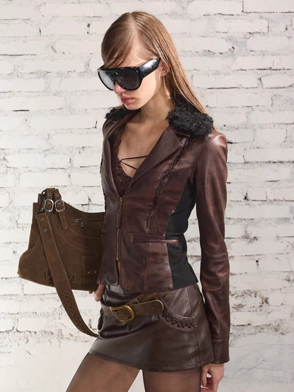 Faux Leather Lace-Up Mini Skirt Shorts