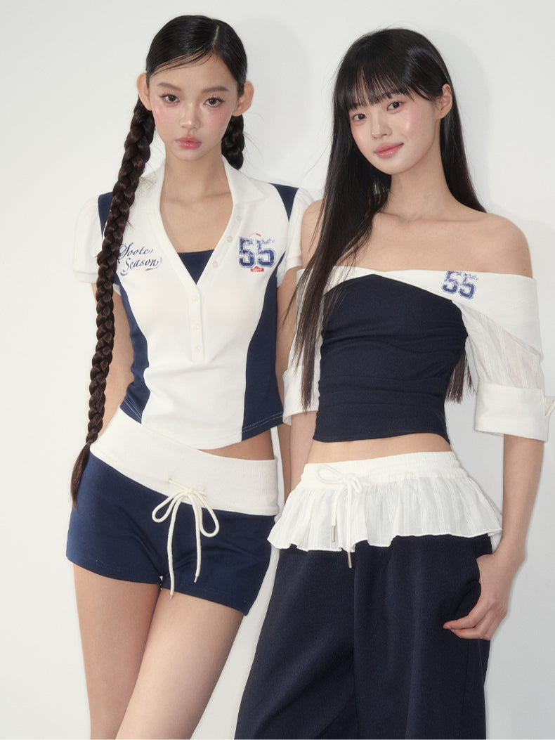 Off-Shoulder Active Blouse &amp; Pants Set - CHINASQUAD