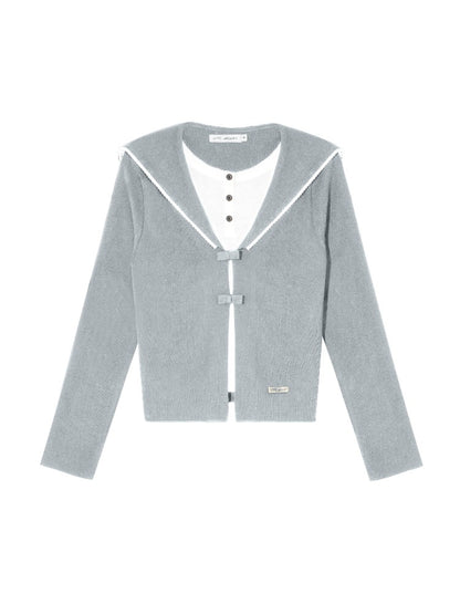 Contrasting Fake Two Piece Woolen Cardigan