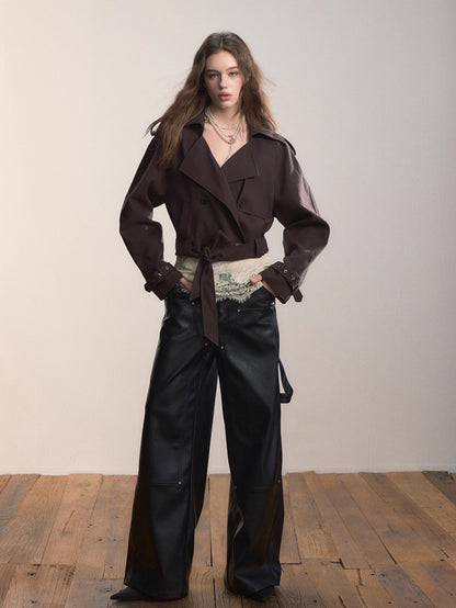Gleam Rivet Strap PU Leather Pants
