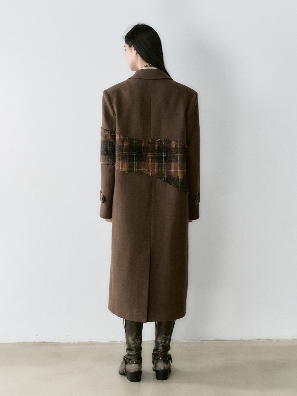 Wool Blend Plaid Patchwork French Coat