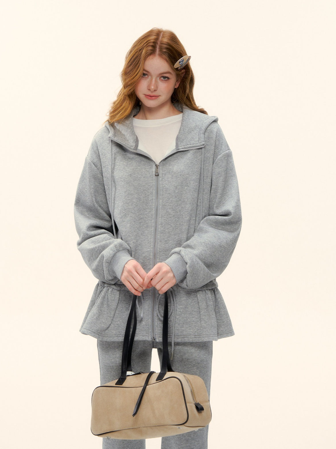 Sculpted Drawstring Cocoon Fleece Hoodie Jacket