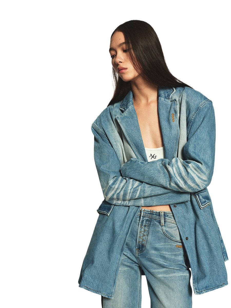 &quot;Caracal Series&quot; Washed Twill Denim Blazer