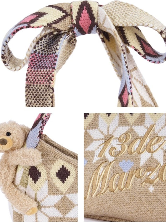 Teddy Bow Knit Handheld Bag